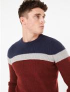 Marks & Spencer Supersoft Striped Crew Neck Jumper Brick