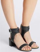 Marks & Spencer Leather Block Heel Stud Sandals Black