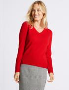 Marks & Spencer Lambswool Rich V-neck Jumper Lacquer Red
