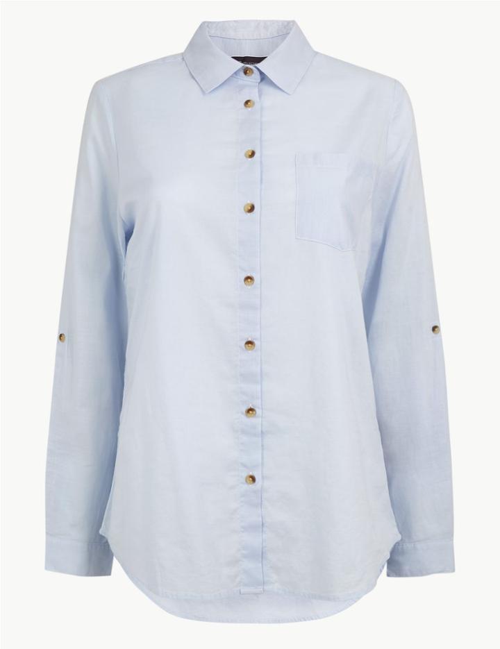 Marks & Spencer Long Sleeve Relaxed Fit Shirt Blue