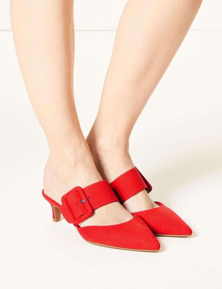 Marks & Spencer Extra Wide Fit Kitten Heel Mule Shoes Flame