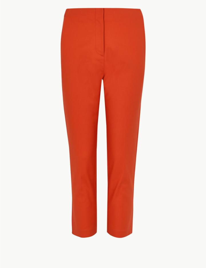 Marks & Spencer Cotton Rich Slim Cropped Trousers Mango