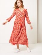 Marks & Spencer Petite Floral Drawcord Relaxed Midi Dress Orange Mix