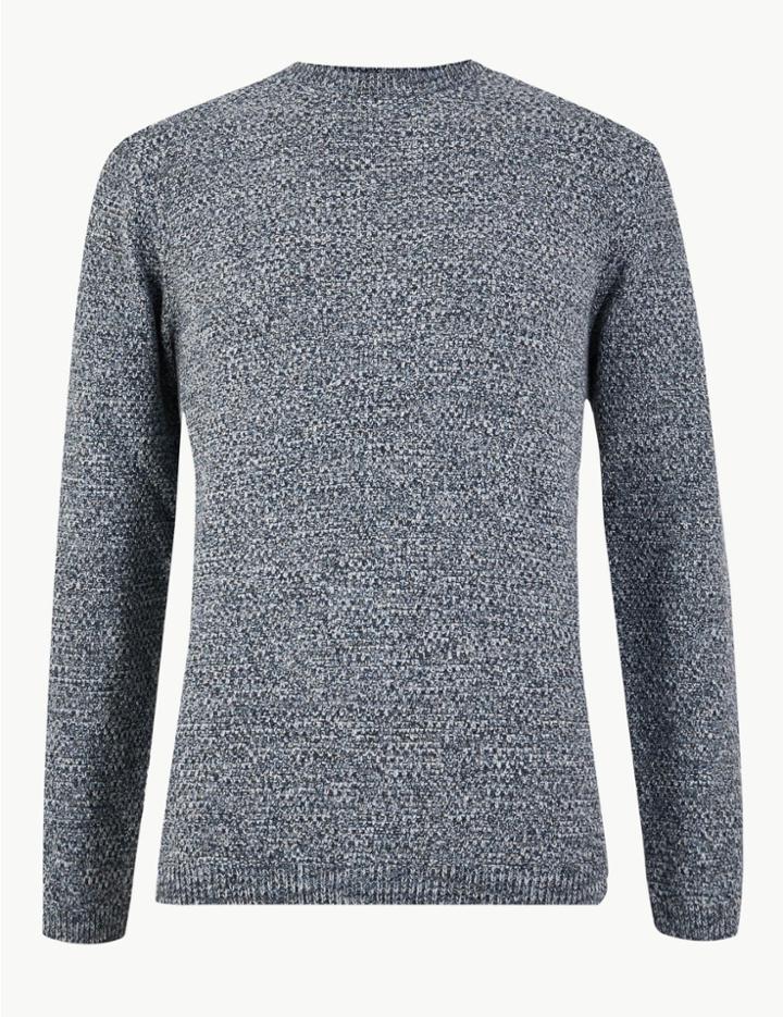 Marks & Spencer Cotton Textured Jumper Blue Mix