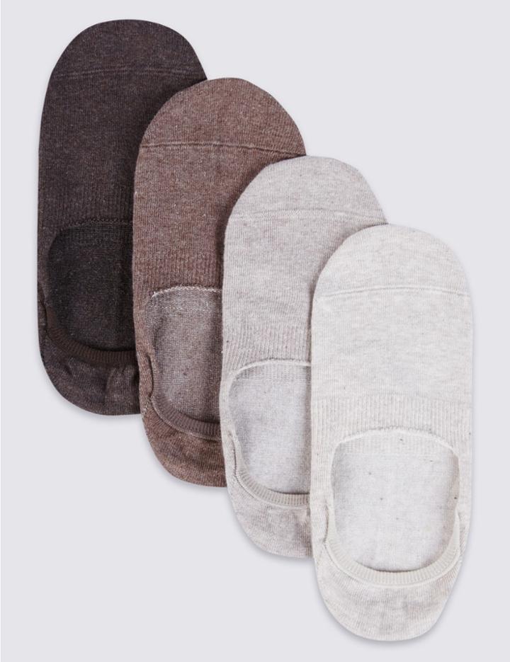 Marks & Spencer 4 Pack Cool & Freshfeet&trade; Invisible Shoe Liners Natural Mix