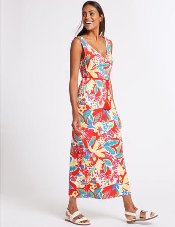 Marks & Spencer Floral Print Maxi Dress Coral Mix