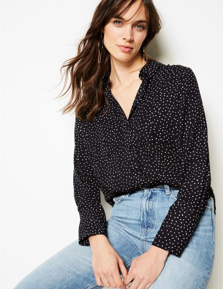 Marks & Spencer Polka Dot Long Sleeve Shirt Black Mix