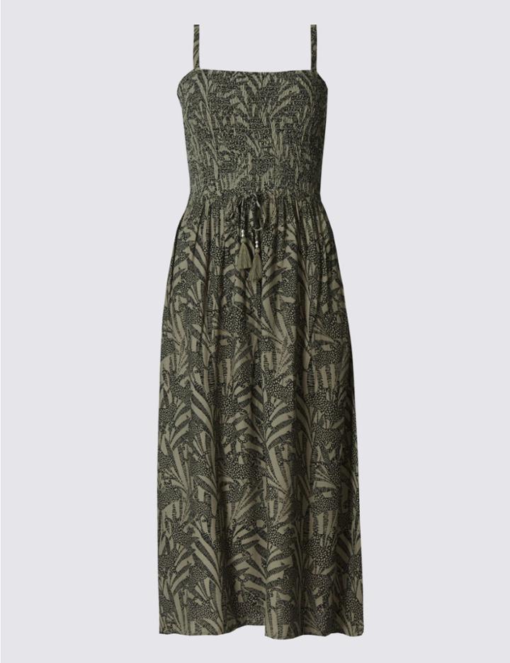 Marks & Spencer Animal Print Midi Dress Khaki Mix