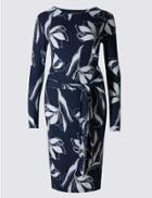Marks & Spencer Tie Front Long Sleeve Bodycon Dress Blue Mix