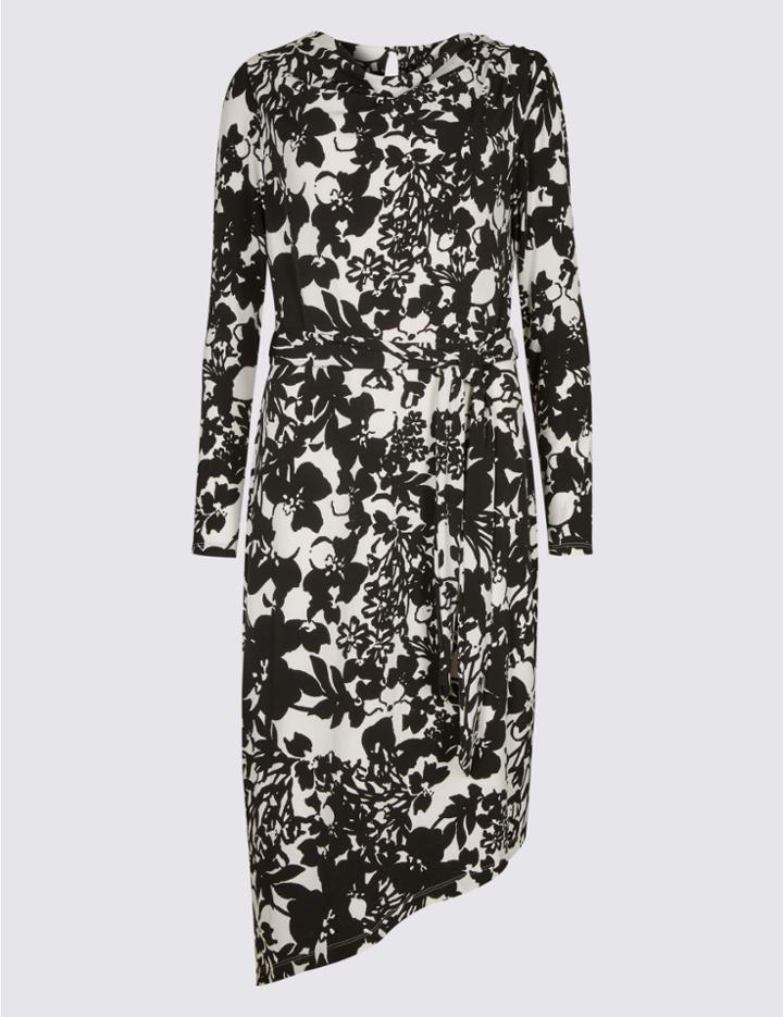 Marks & Spencer Floral Print Cowl Neck Bodycon Midi Dress Ivory Mix