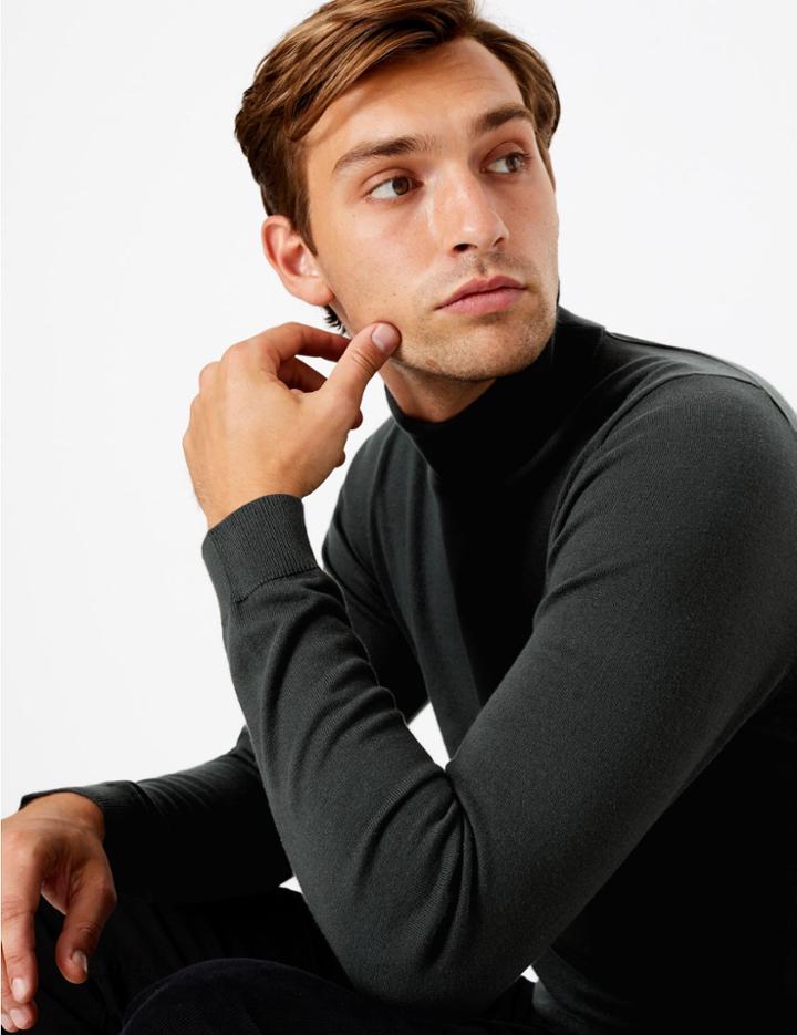 Marks & Spencer Cotton Rich Roll Neck Jumper Green