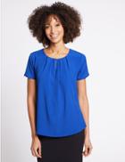 Marks & Spencer Pleat Front Short Sleeve Shell Top Royal Blue