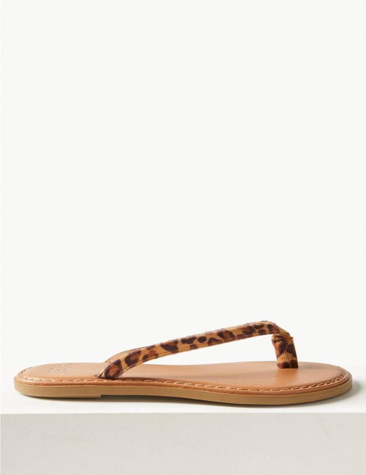 Marks & Spencer Animal Print Flip-flops Sandals Brown Mix