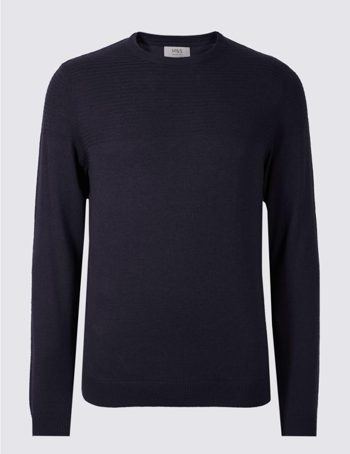 Marks & Spencer Cotton Blend Textured Jumper Navy