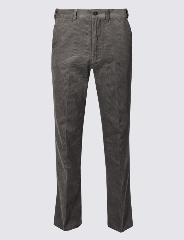 Marks & Spencer Regular Fit Pure Cotton Trousers Mid Grey