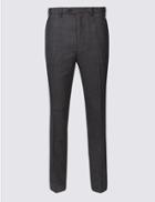 Marks & Spencer Regular Fit Wool Blend Flat Front Trousers Grey