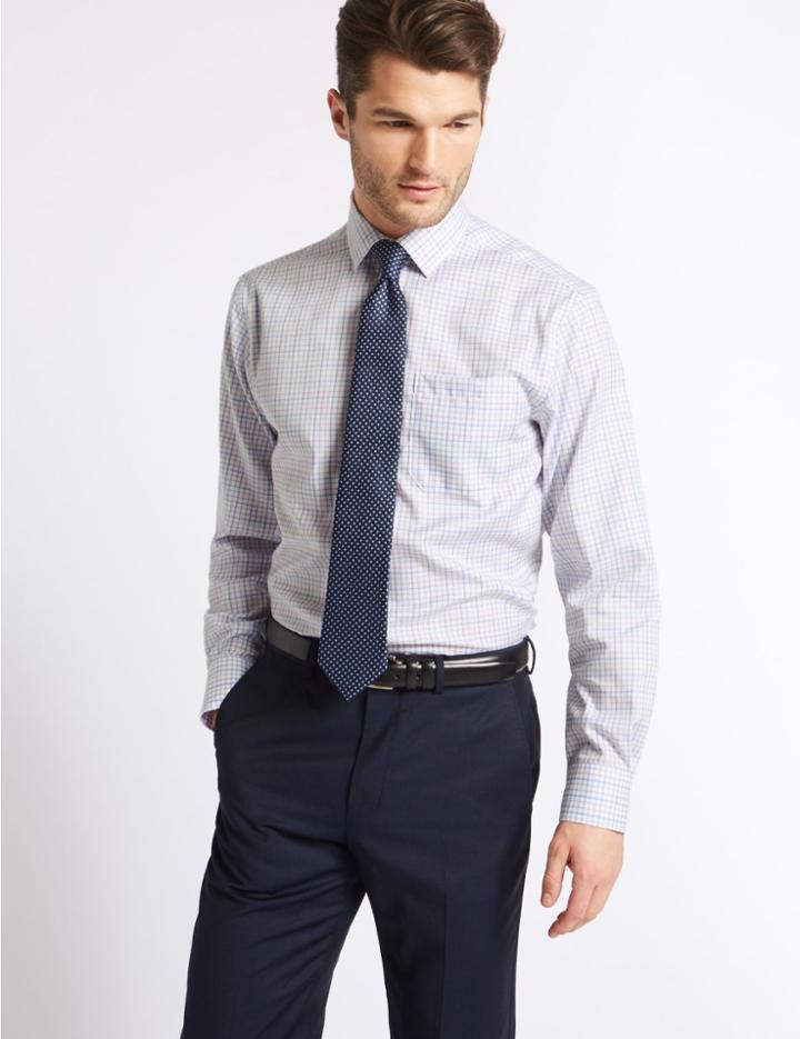 Marks & Spencer Pure Cotton Regular Fit Shirt With Pocket Orange Mix