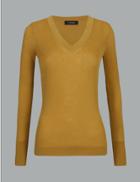 Marks & Spencer Fine Gauge Merino V-neck Fitted Jumper Hay