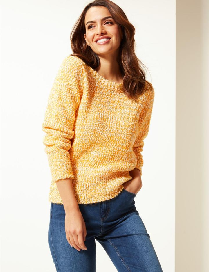 Marks & Spencer Textured Round Neck Jumper Bright Yellow