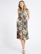 Marks & Spencer Floral Print Shirt Midi Dress Grey Mix