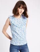 Marks & Spencer Pure Cotton Ditsy Print Ruffle Gypsy Top Blue Mix