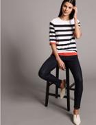 Marks & Spencer Striped Round Neck Half Sleeve T-shirt Flame