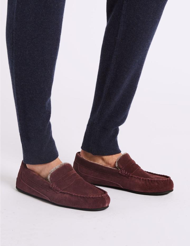 Marks & Spencer Suede Slip-on Slippers With Freshfeet&trade; Burgundy