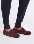 Marks & Spencer Suede Slip-on Slippers With Freshfeet&trade; Burgundy