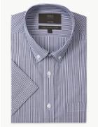 Marks & Spencer Pure Cotton Tailored Fit Oxford Shirt Navy Mix