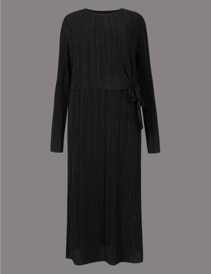 Marks & Spencer Plisse Lined Long Sleeve Shift Dress Black