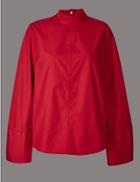 Marks & Spencer Pure Cotton Poplin Long Sleeve Shell Top Red