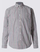 Marks & Spencer Pure Cotton Checked Shirt With Pocket Crimson