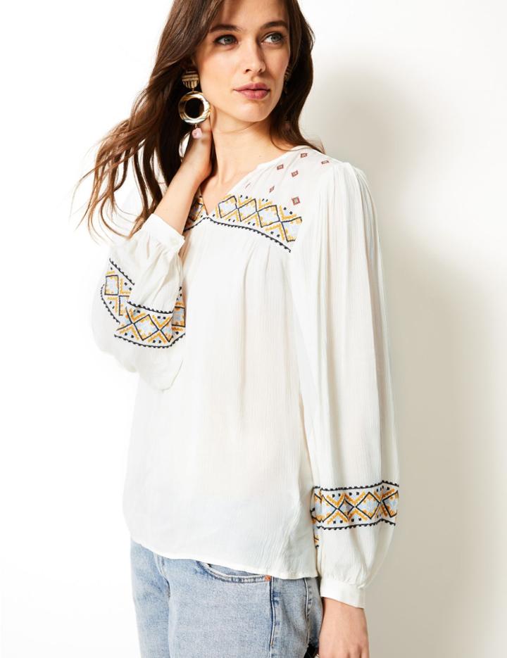 Marks & Spencer Embroidered V-neck Long Sleeve Tunic Ivory