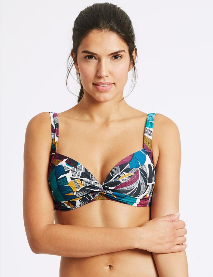 Marks & Spencer Leaf Print Bandeau Bikini Top Purple Mix
