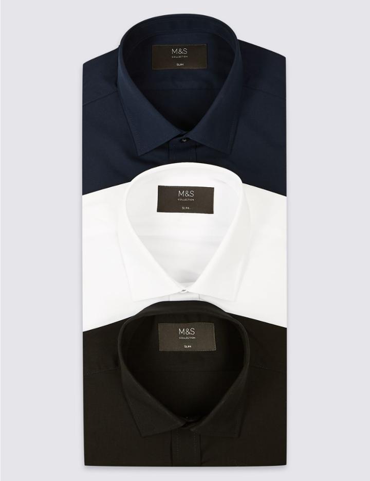 Marks & Spencer 3 Pack Cotton Blend Slim Fit Shirts Multi