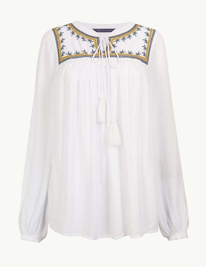 Marks & Spencer Embroidered Peasant Blouse Ivory