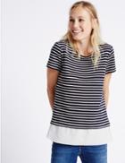 Marks & Spencer Pure Cotton Textured Stripe T-shirt Navy Mix