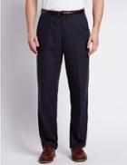 Marks & Spencer Linen Blend Flat Front Chinos Navy