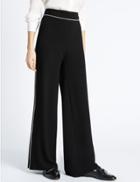 Marks & Spencer Contrast Piped Palazzo Wide Leg Trousers Black Mix