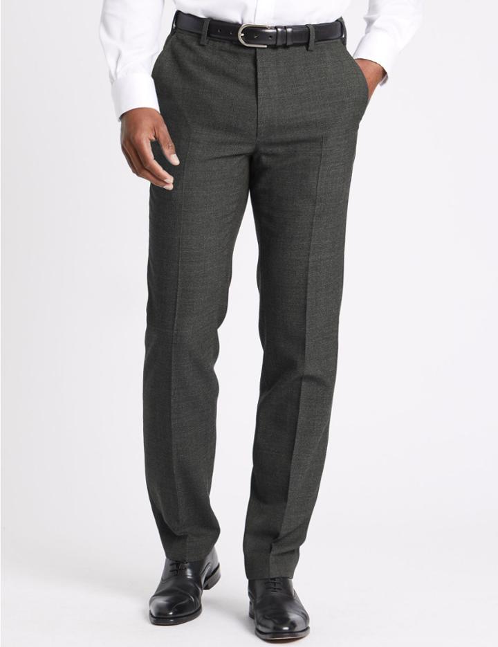 Marks & Spencer Tailored Fit Wool Blend Flat Front Trousers Charcoal