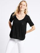 Marks & Spencer Devore Print V-neck Short Sleeve Blouse Black