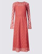 Marks & Spencer Lace Lined Long Sleeve Shift Dress Cinnamon Blush