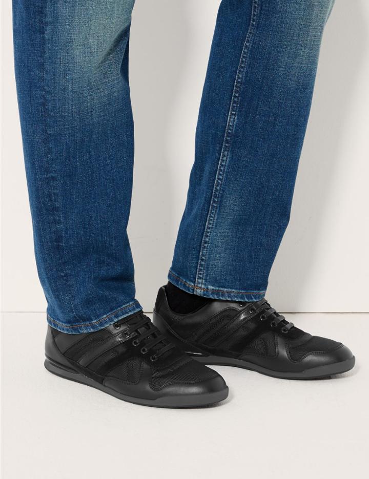 Marks & Spencer Leather Lace-up Fashion Trainers Black Mix