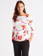 Marks & Spencer Floral Print Slash Neck 3/4 Sleeve Top Ivory Mix