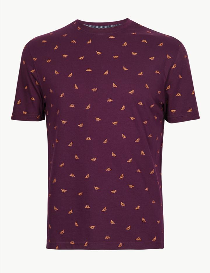 Marks & Spencer Slim Fit Pure Cotton Crew Neck T-shirt Burgundy