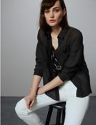 Marks & Spencer Sheer Oversized Button Detailed Shirt Black