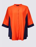 Marks & Spencer Curve Colour Block 3/4 Sleeve Shirt Orange