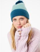 Marks & Spencer Wool Rich Colour Block Pom-pom Beanie Hat Teal Mix