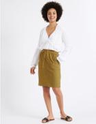 Marks & Spencer Linen Rich Straight Mini Skirt Chartreuse