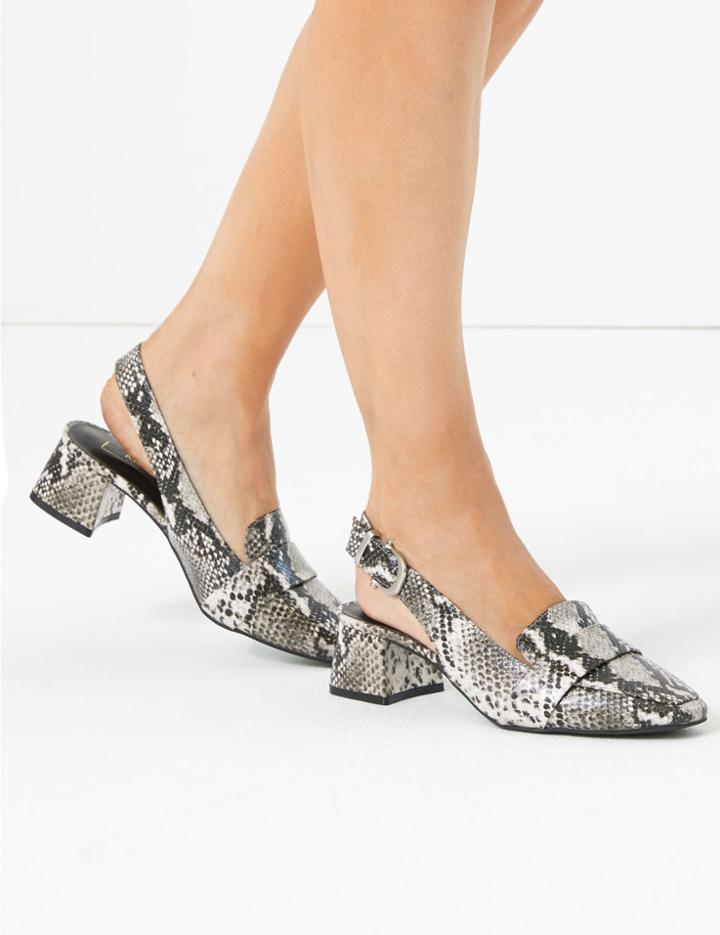 Marks & Spencer Snake Print Block Heel Slingback Loafers Grey Mix